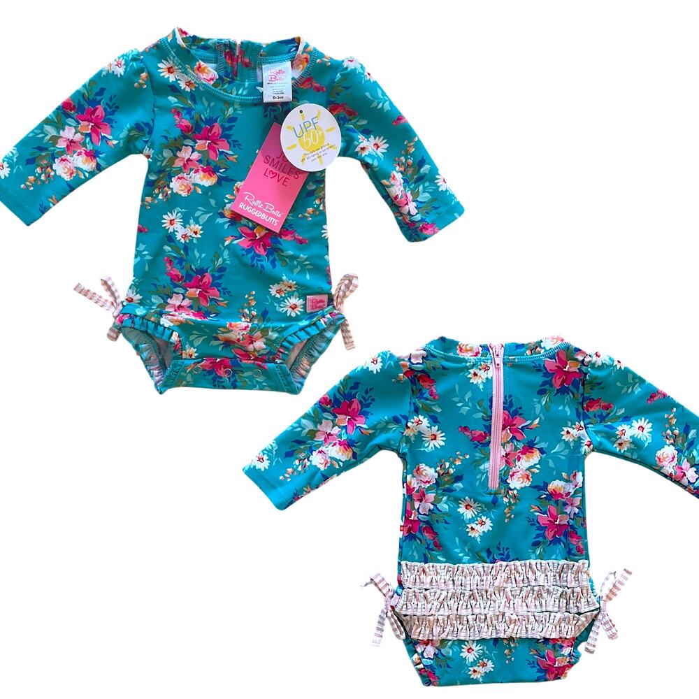 NEW Ruffle Butts Baby Girls Moonlit Meadow Rash Guard Swimsuit 0-3M Swim Infant